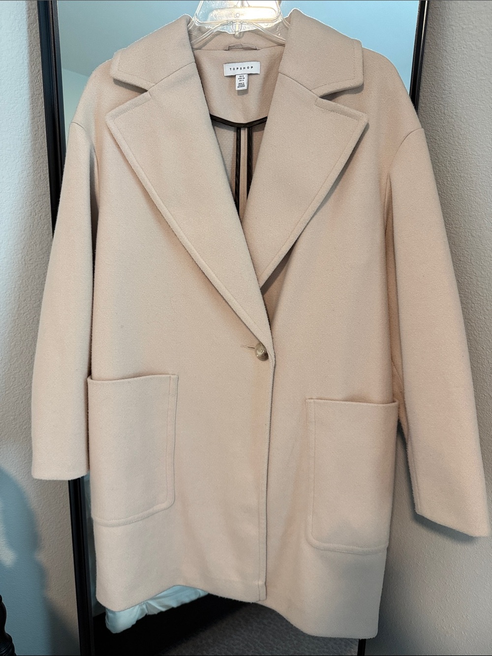 Topshop Cream Single-Button Wool-Blend Pea Coat